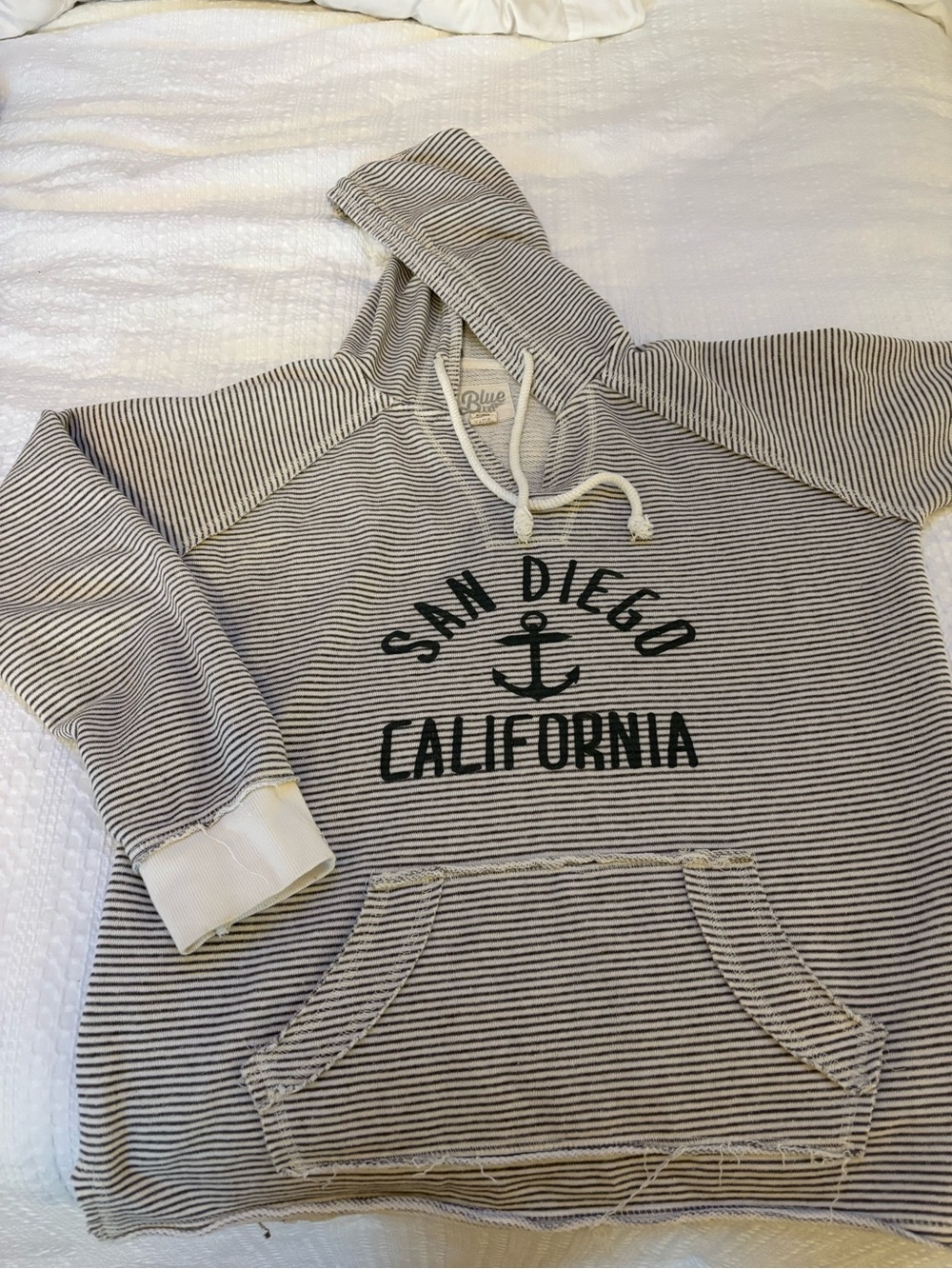 San Diego Striped Nautical Beachy Hooded Pullover. Soft Lighter Weight